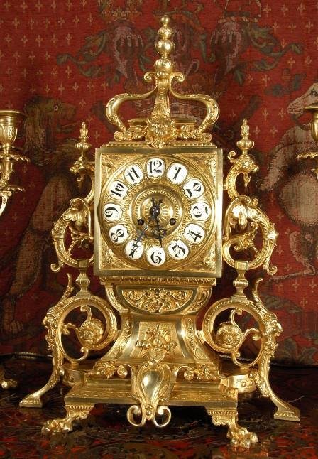 fig 2. Large and Stunning Gilt Brass Gothic Clock Set with Dragons by Vincenti et Cie.